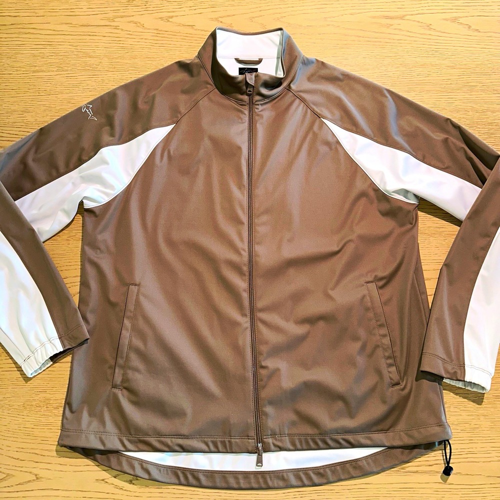 Greg Norman Mens Colorblock Track Jacket L Gray White Full Zip Pockets Golf